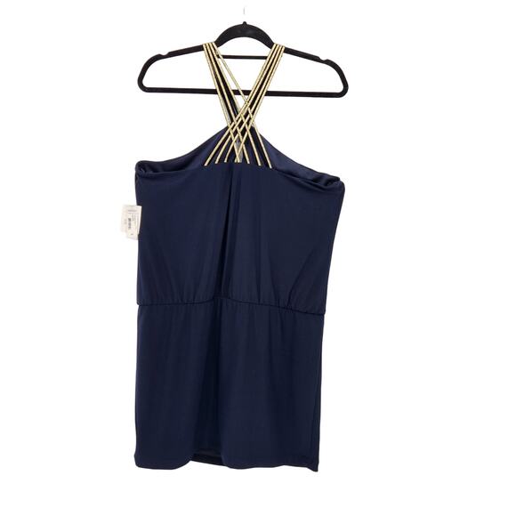 NWT Bisou Bisou Navy & Gold Grecian Halter Plus Mini Dress Women's 16 - Picture 10 of 10